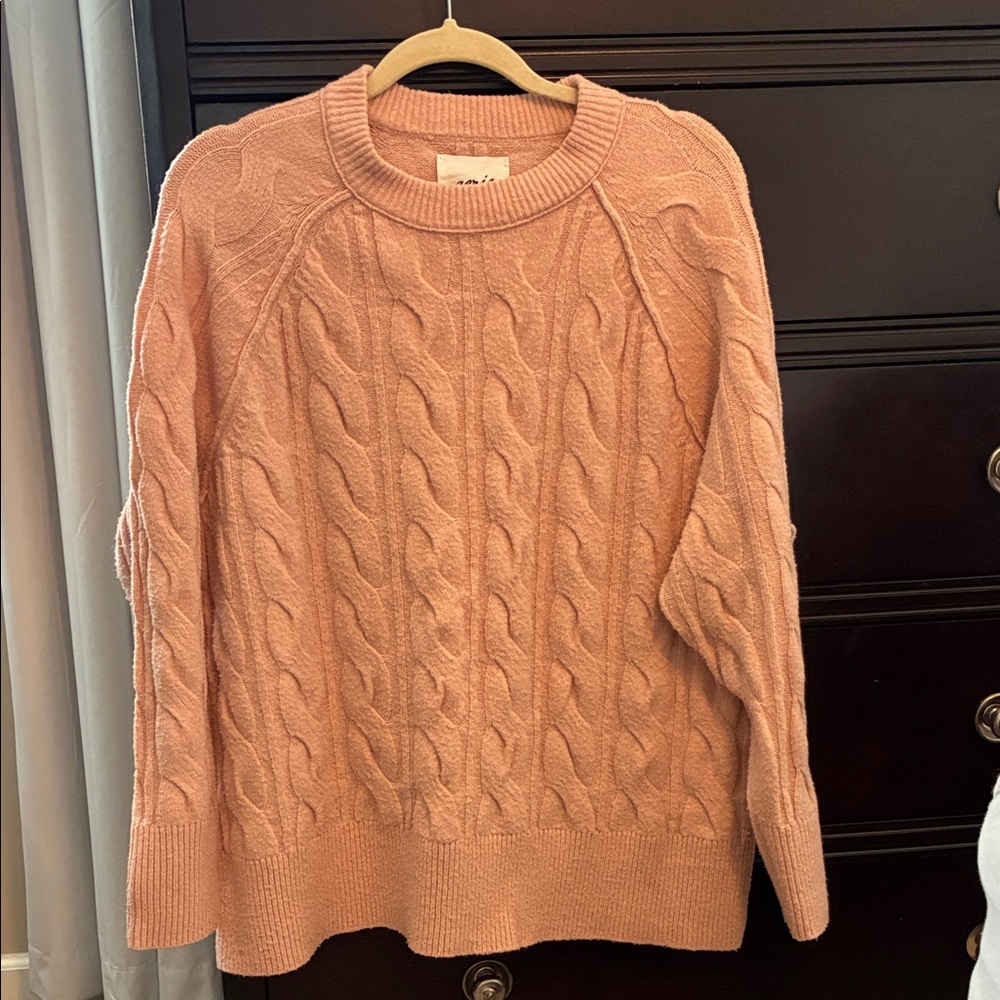 aerie Cable-Knit Crewneck Sweater in Blush